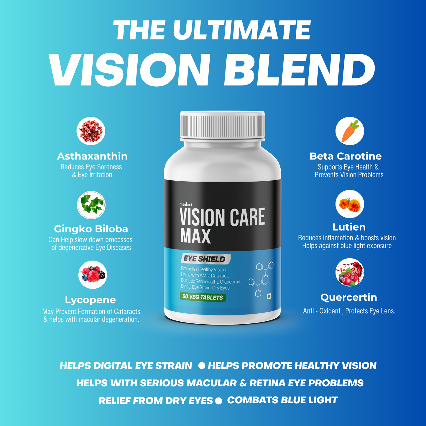 Vision Care Max Tablets | medzzi Zeaxanthin+ Lutein Eye Multivitamin Supplement