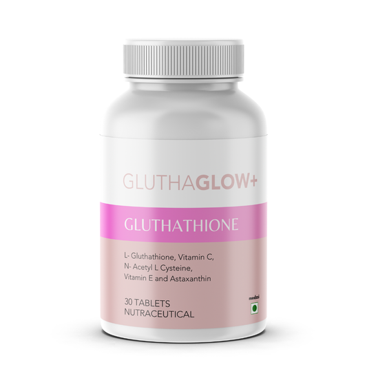 GluthaGlo+ Medzzi: Premium Reduced L Glutathione 600mg Tablets for Radiant, Glowing Skin with Vitamin C, Asthaxanthin - 30 Veg Tablets