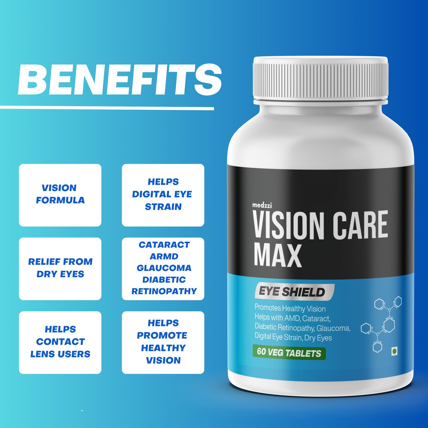 Vision Care Max Tablets | medzzi Zeaxanthin+ Lutein Eye Multivitamin Supplement